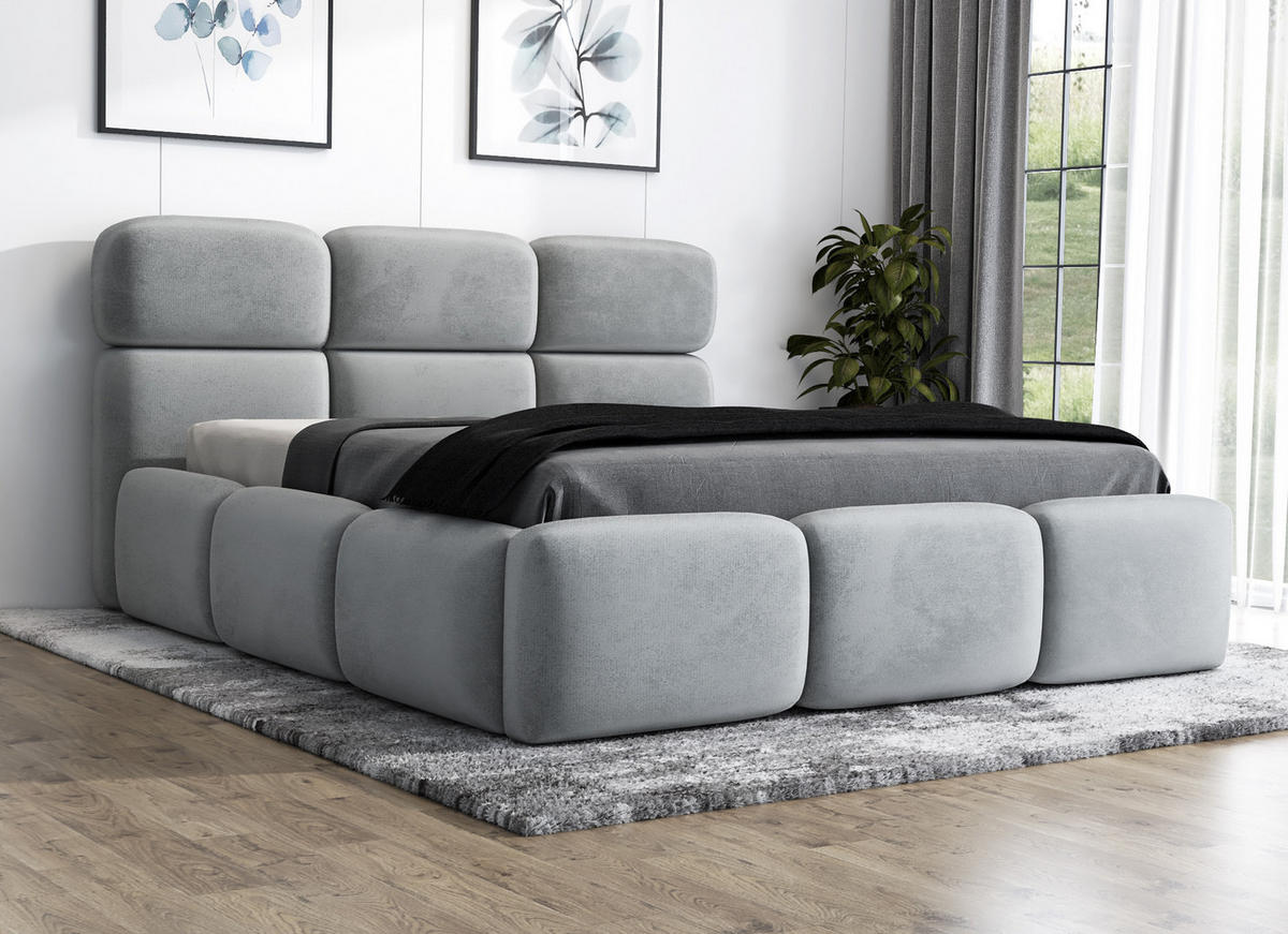 POLSTERBETT MAROKO 90x200 Hellgrau - Hellgrau, Textil (90/200cm) - A&J MöbelLand