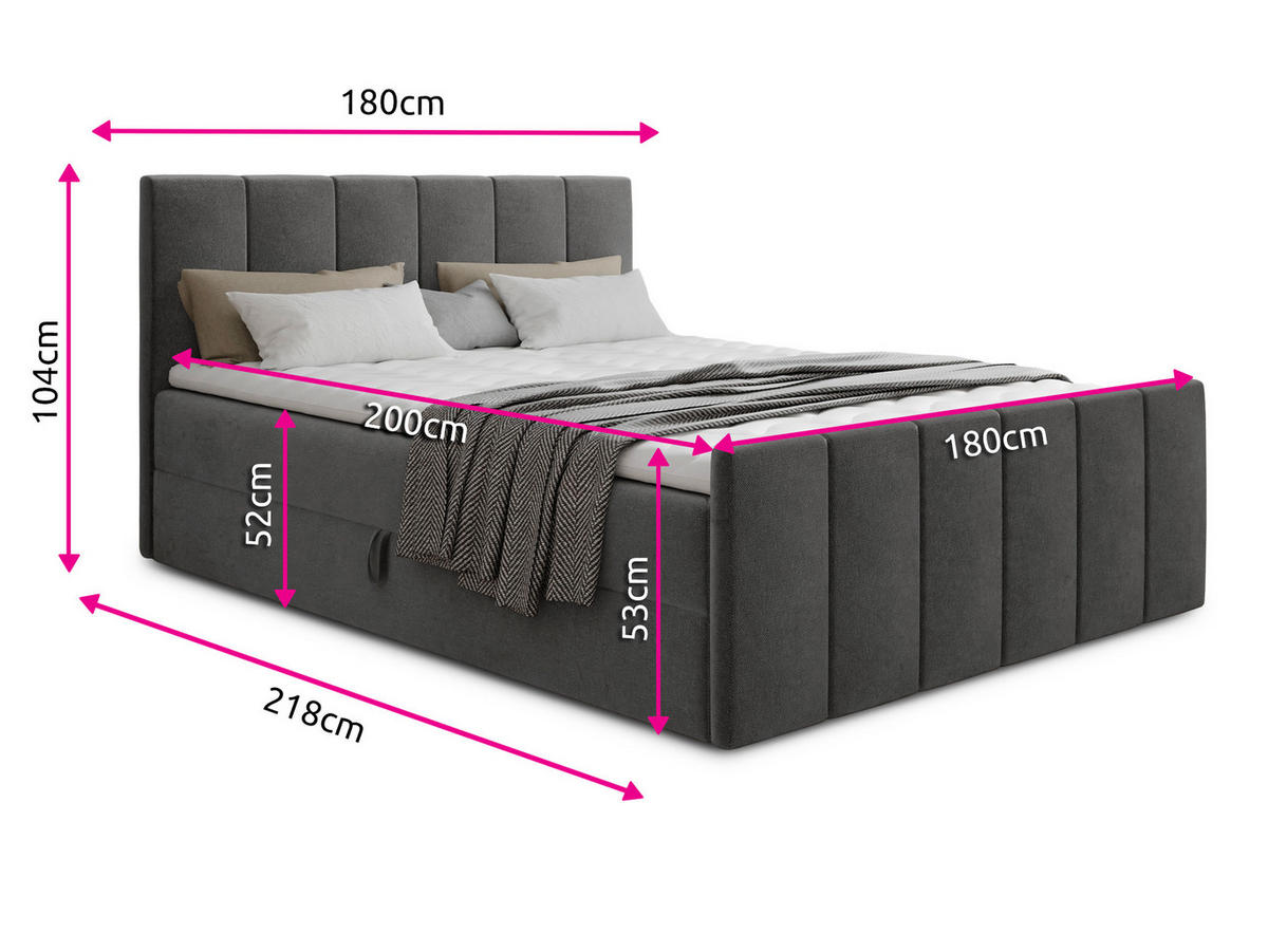 BOXBETT Star Lux - 180x200 - pink (Kronos 29, Velvet) - Pink/Schwarz, Holz/Holzwerkstoff (180/200cm) - Sofnet