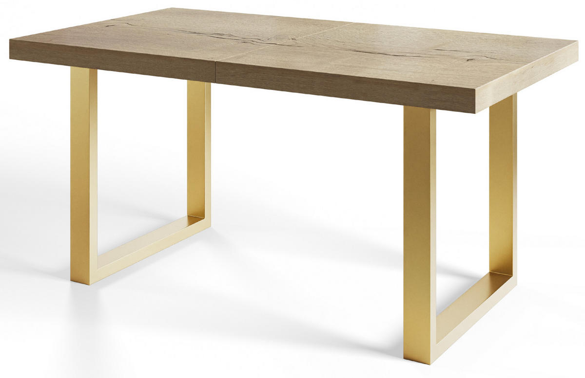 ESSZIMMERTISCH LOFT-U 140X80X77 cm, Farbe: HALIFAX, mit Metallbeinen in Farbe Gold - Goldfarben/Naturfarben, Holzwerkstoff (140/80/77cm) - Alpi-Möbel