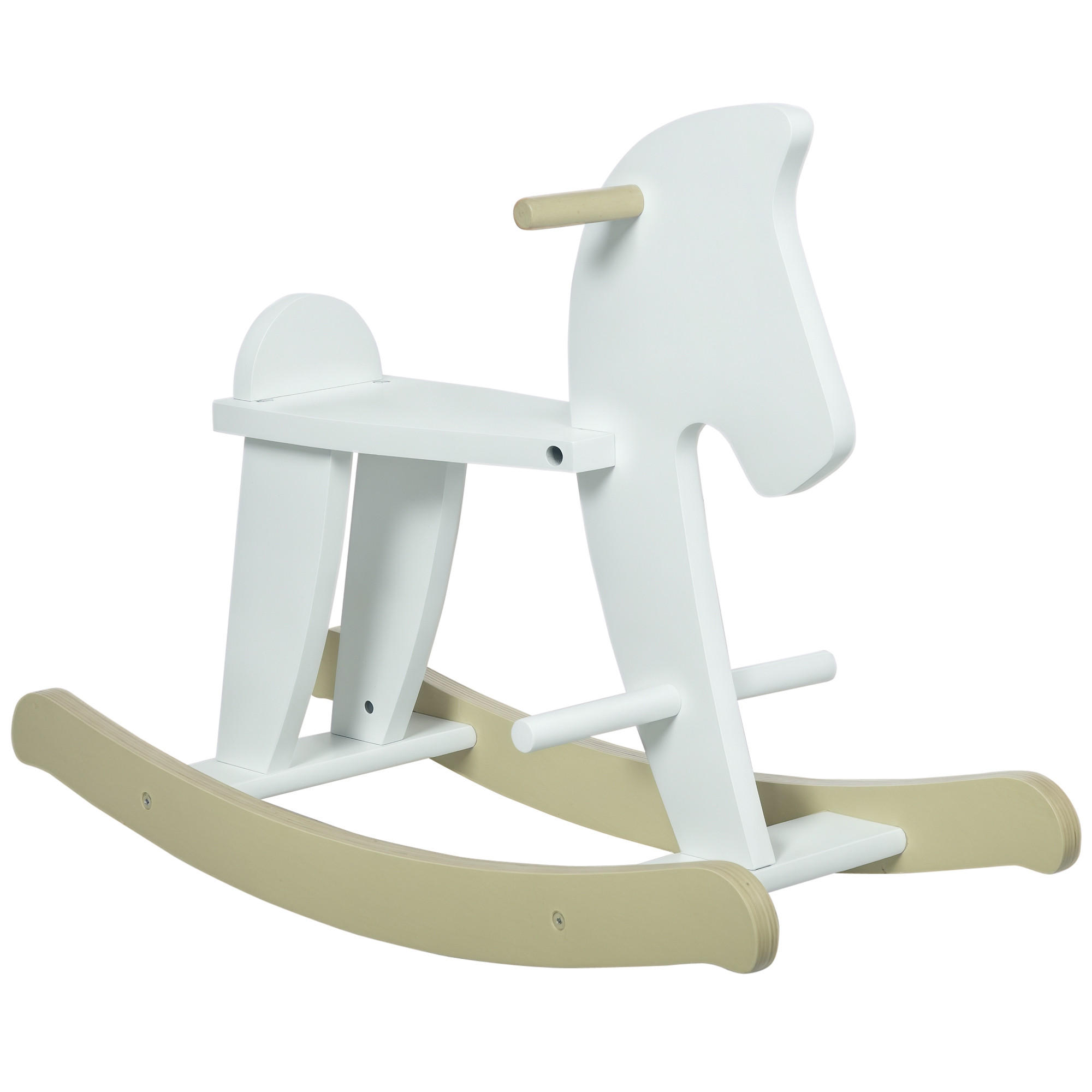 SCHAUKELPFERD DE-18221 mit Griffen und Fußstütze Weiß/Naturholz - Weiß, Holzwerkstoff (26.5/48/68cm) - ComfortXL