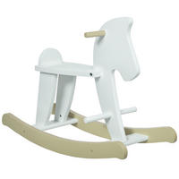 SCHAUKELPFERD DE-18221 mit Griffen und Fußstütze Weiß/Naturholz - Weiß, Holzwerkstoff (26.5/48/68cm) - ComfortXL