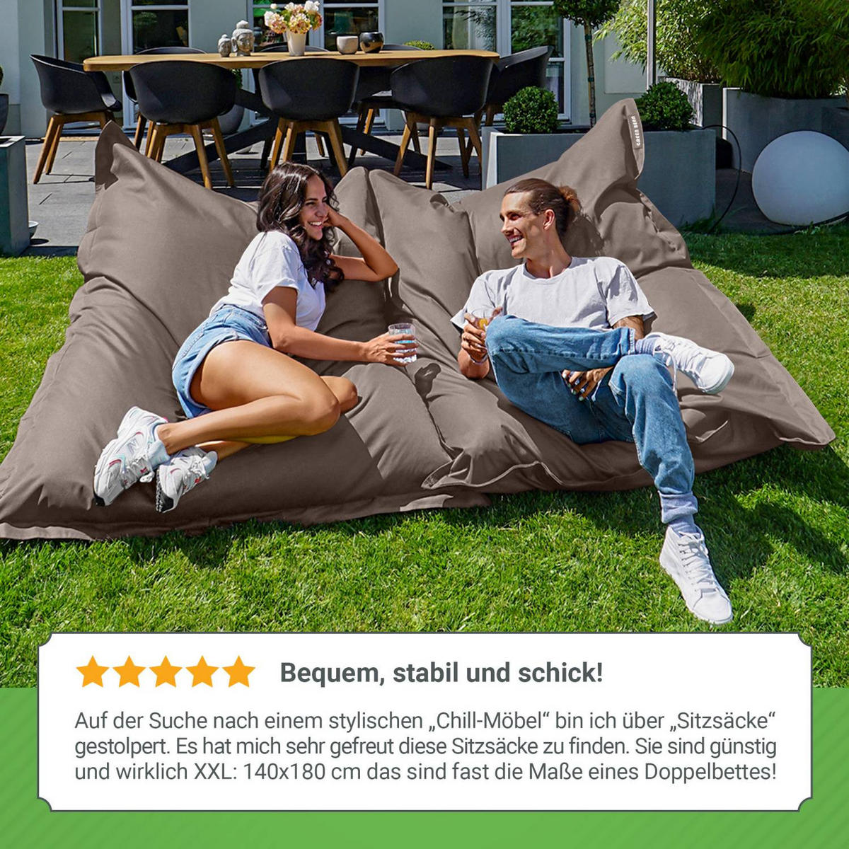 SITZSACK XXL "Square" 140x180cm - 380 L - Dunkelbraun, Textil (140/25/180cm) - Green Bean