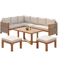 LOUNGESET 227/175/67 cm beige aus Akazienholz modular mit Kissen - Beige, Holzwerkstoff - OKWISH