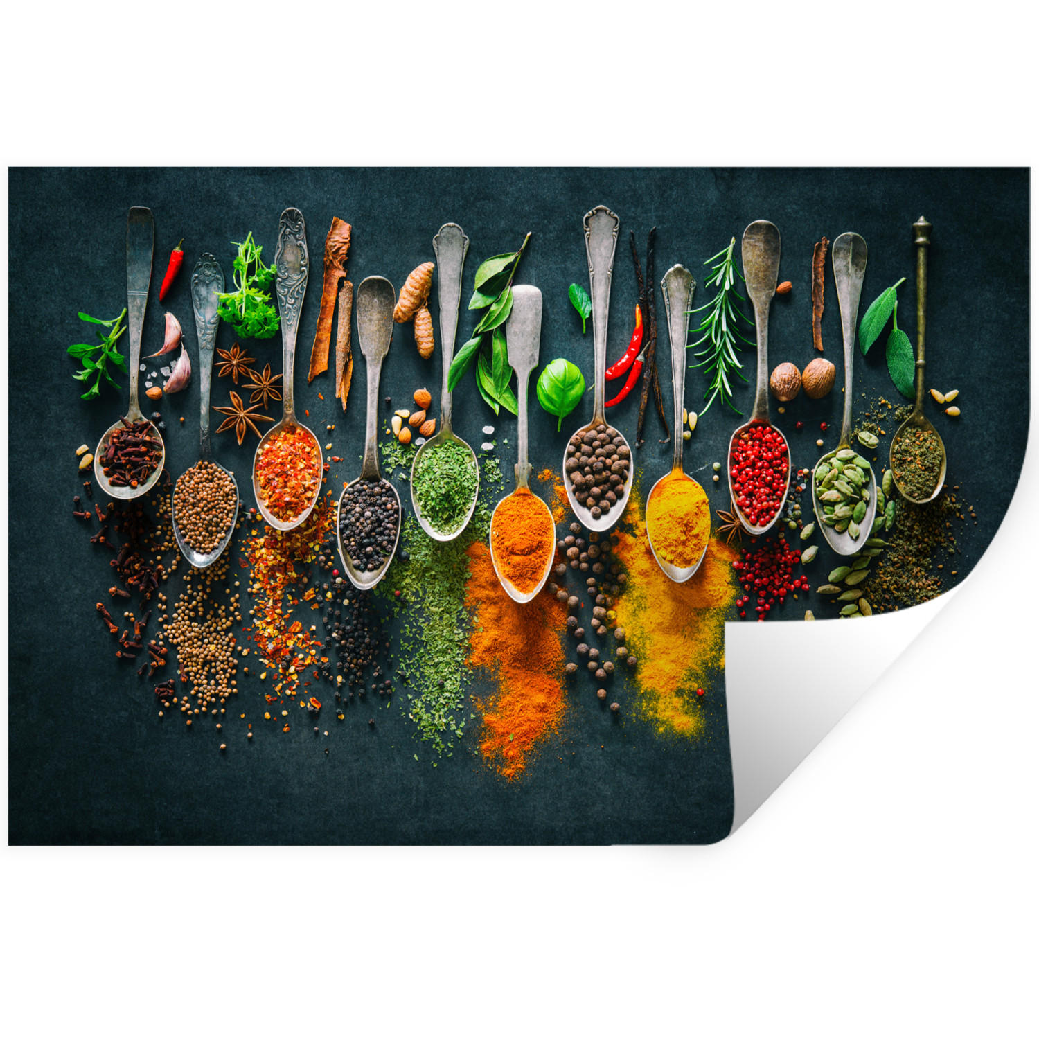 WANDTATTOO Kräuter - Gewürze - Löffel 120x80 cm - Currygelb, Kunststoff (120/80/0.1cm) - MuchoWow