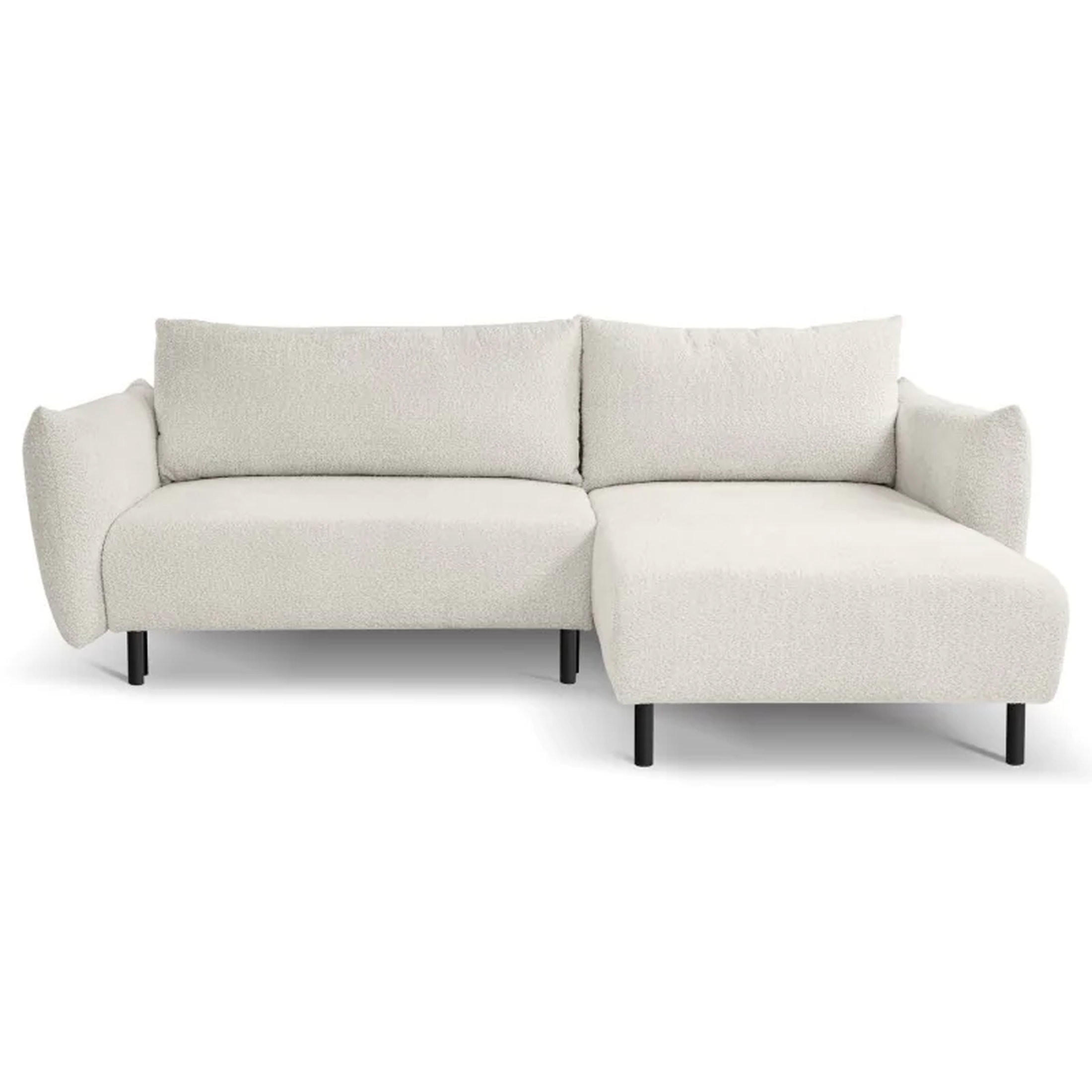 ECKSOFA DELI, Eckcouch in L-Form mit Schlaffunktion und Bettkasten, Farbe: Beige, Bouclé-Stoff, Ottomane Rechts - Beige, Textil (257/171cm) - Sepro Meble