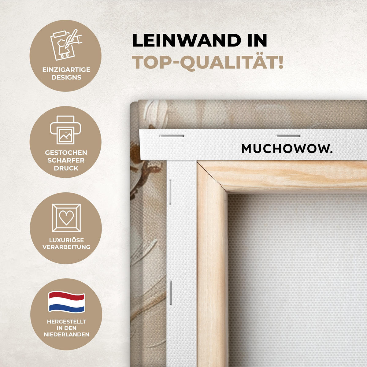 LEINWANDBILD 2er Set Beige - Blüte - Modern 120x90 cm - Greige, Textil (120/90cm) - MuchoWow