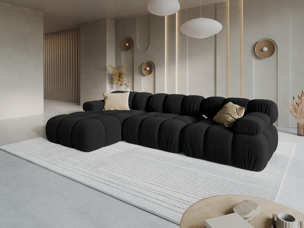 MODULARES-ECKSOFA links Bellis aus Samt schwarz 4 Sitzplätze - Schwarz, Textil (122/285cm) - Micadoni