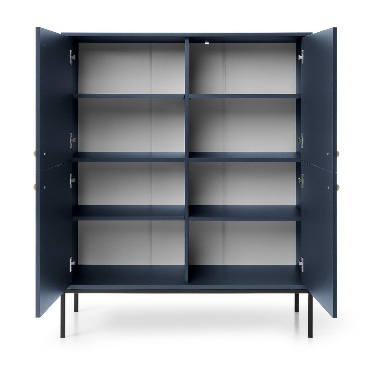 HOHE Kommode Monti, 4 Türen, 104 cm, Marineblau + Schwarz - Schwarz/Dunkelblau, Holz/Metall (104/126/39cm) - Emporius