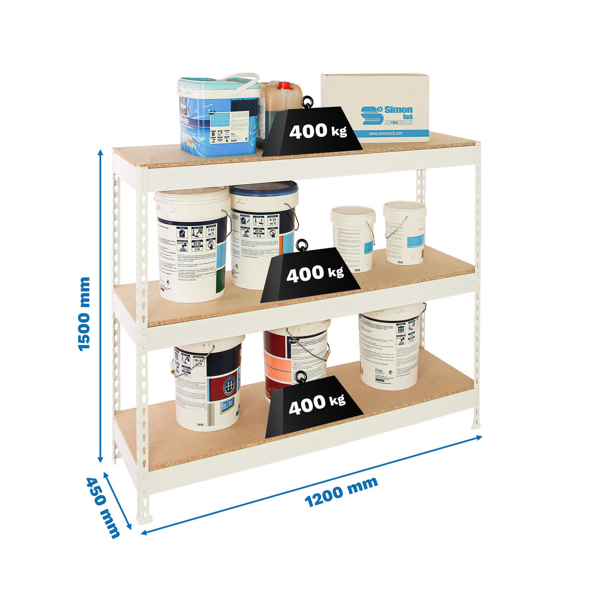 SCHWERLASTREGAL Mid Wood Yeti Three HxBxT 150 x 120 x 45 cm Fachlast 400 kg Weiß - Weiß, Metall (120/150/45cm) - PROREGAL