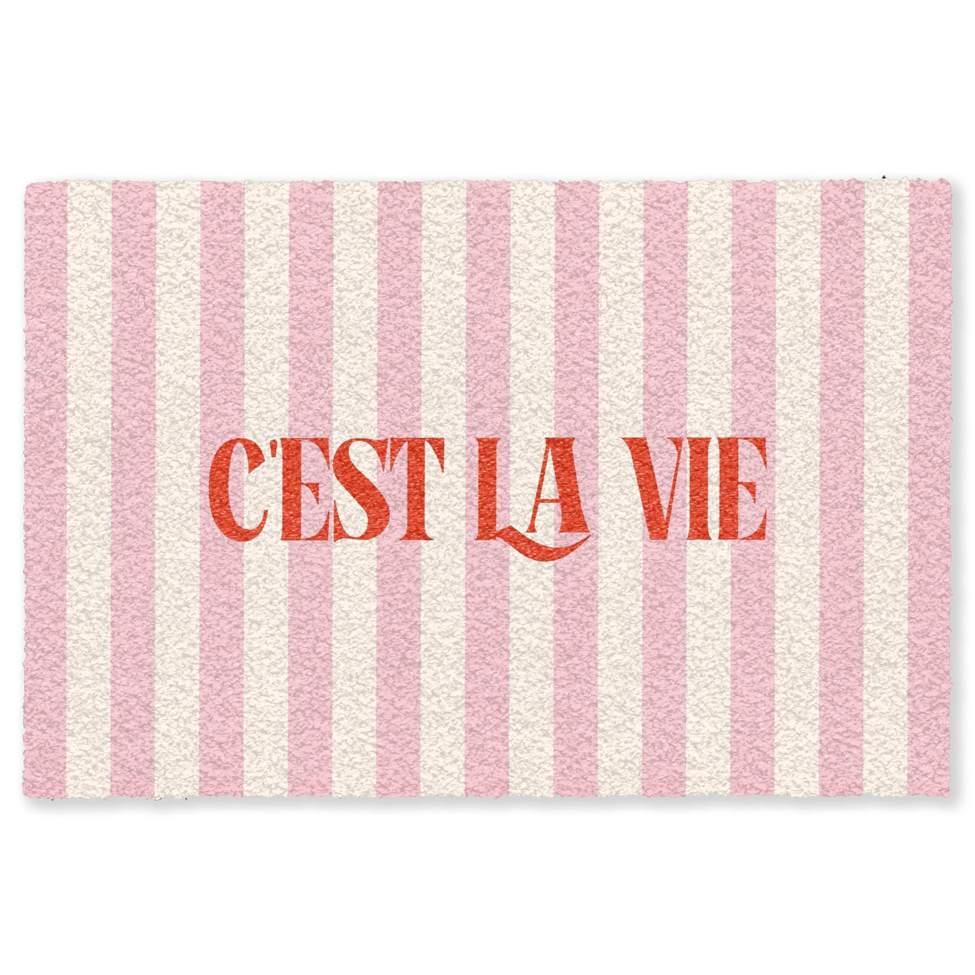 FUSSMATTE Zartrosa – Rot – Streifen – C'est La Vie 180x120 cm - Rosa, Kunststoff (180/0.4cm) - MuchoWow