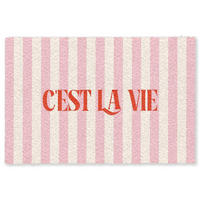 FUSSMATTE Zartrosa – Rot – Streifen – C'est La Vie 180x120 cm - Rosa, Kunststoff (180/0.4cm) - MuchoWow
