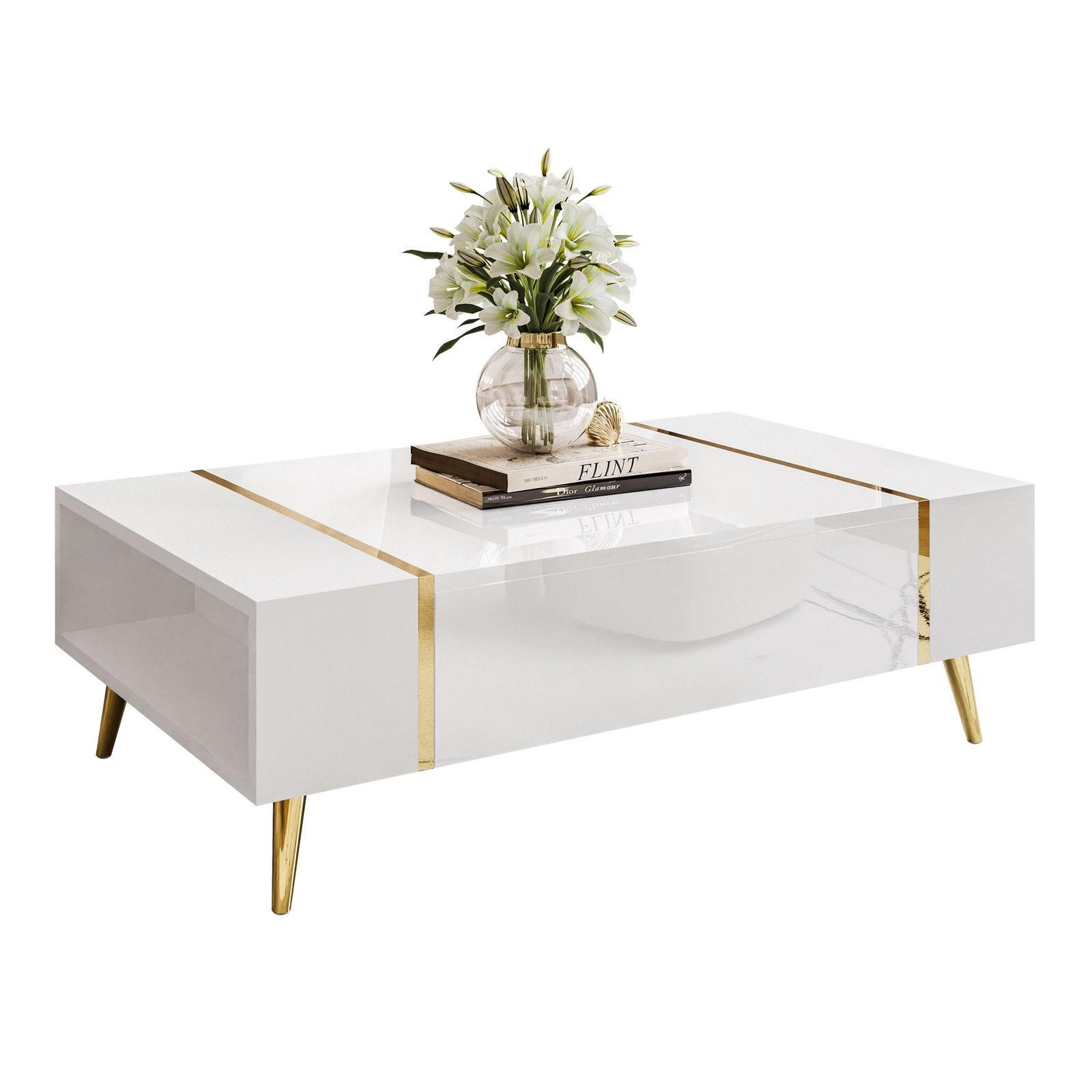 COUCHTISCH ONYX HOCHGLANZ - Weiß, Holzwerkstoff (65/104/41.5cm) - Lookway