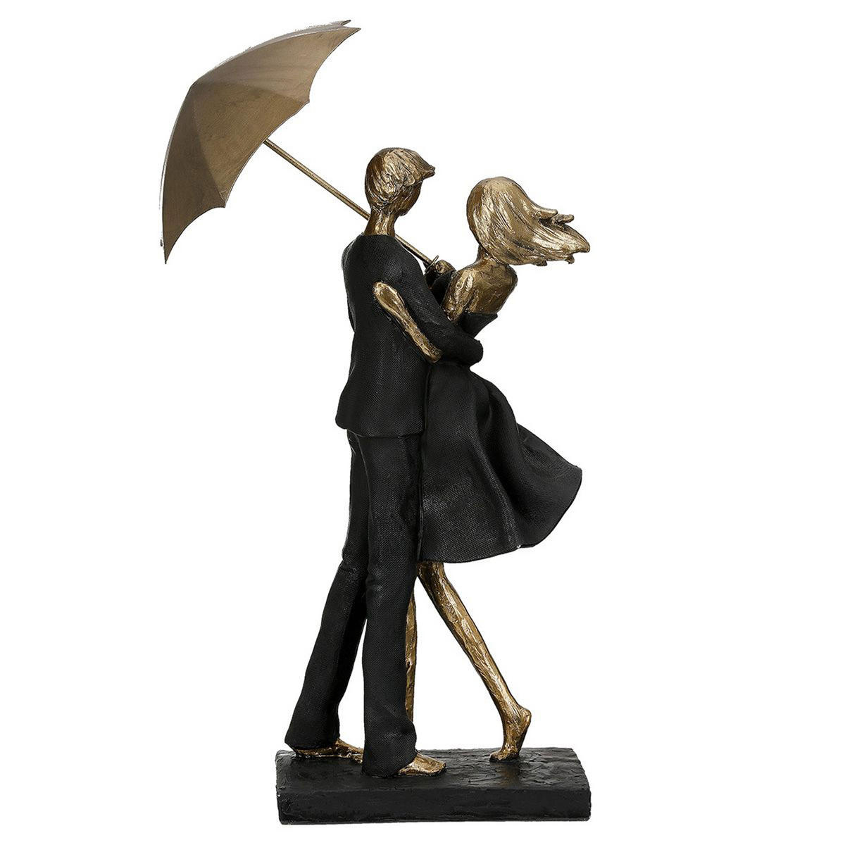 DEKOSKULPTUR Rain, 2er Set, Poly, Schwarz / Gold - Schwarz, Kunststoff (20/40/20cm) - Gilde