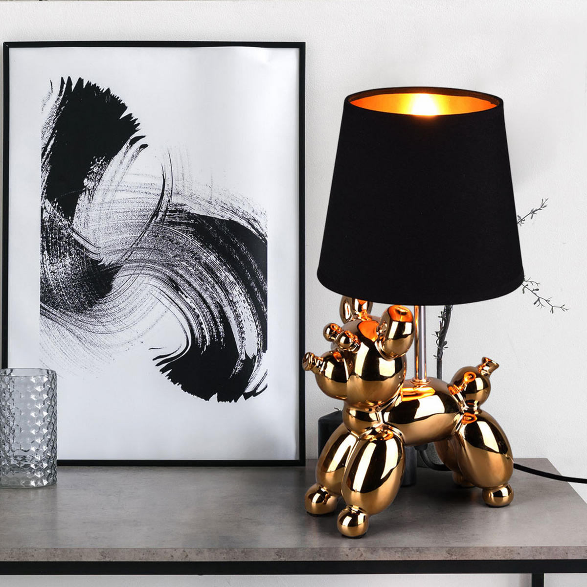 TISCHLEUCHTE BELLO Keramik Gold Schwarz - Goldfarben, Textil (16/17/33cm)