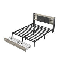 METALLBETT 140x200 cm mit LED, USB, Stauraum, PU, Schwarz - Schwarz, Metall (140/200cm)