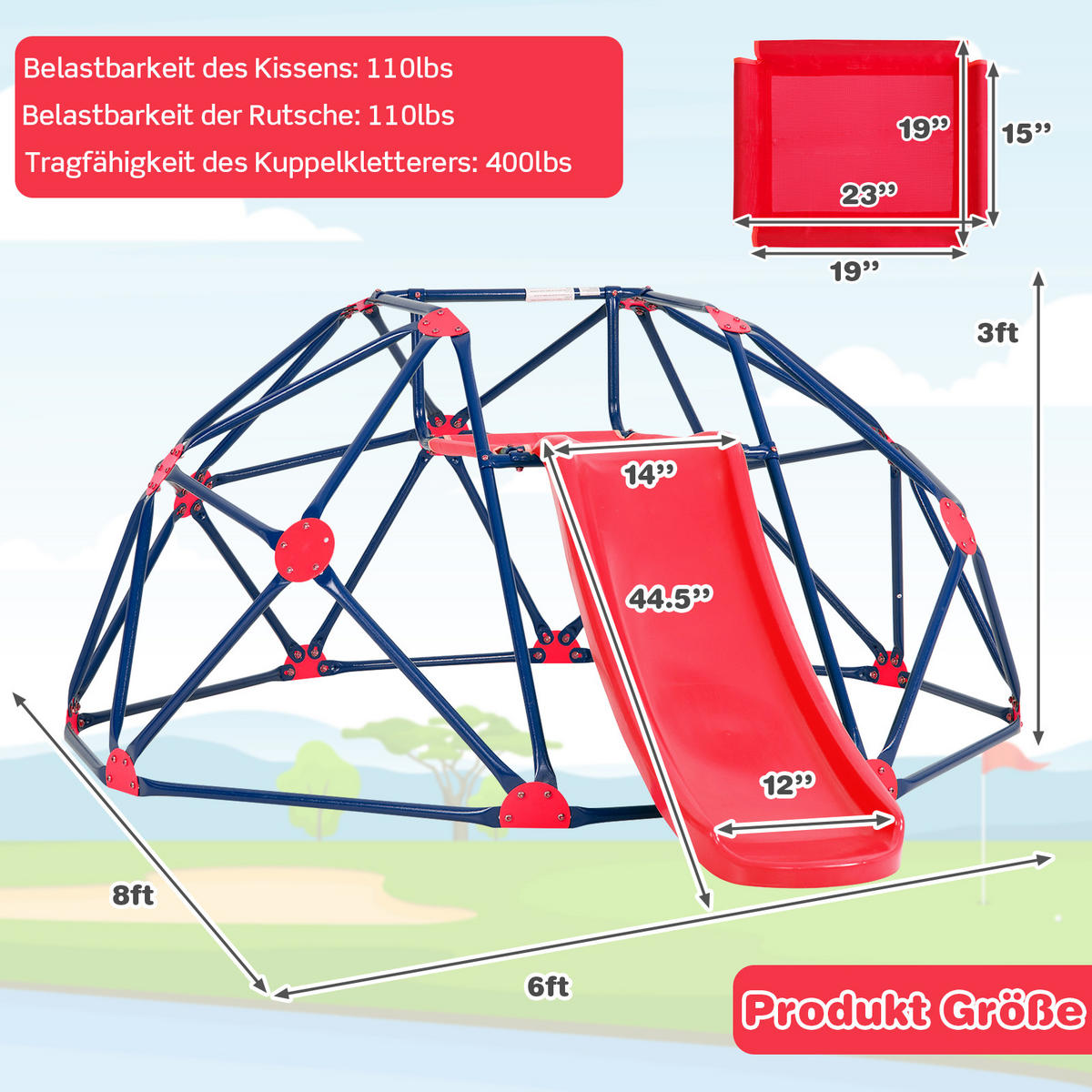 KLETTERKUPPEL Rot - Rot, Metall (183/92/242cm) - COSTWAY