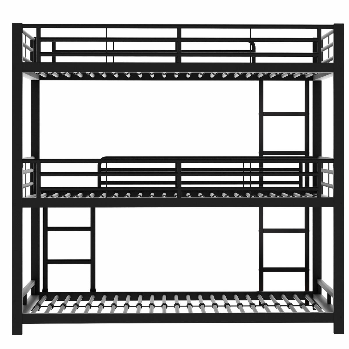 ETAGENBETT Dreifach 90/200 cm Schwarz Metallbett mit Geländern - Schwarz, Metall (90/200cm) - OKWISH