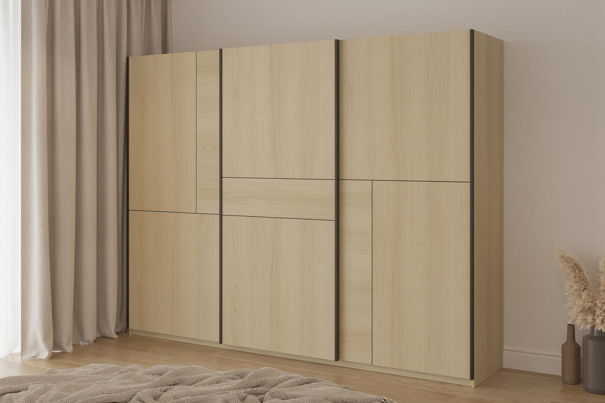 SCHWEBETÜRENSCHRANK LUBERO 270/210/60 cm 3-türig Eiche Lindberg - Eichefarben, Holzwerkstoff (270/210/60cm) - MASSENO
