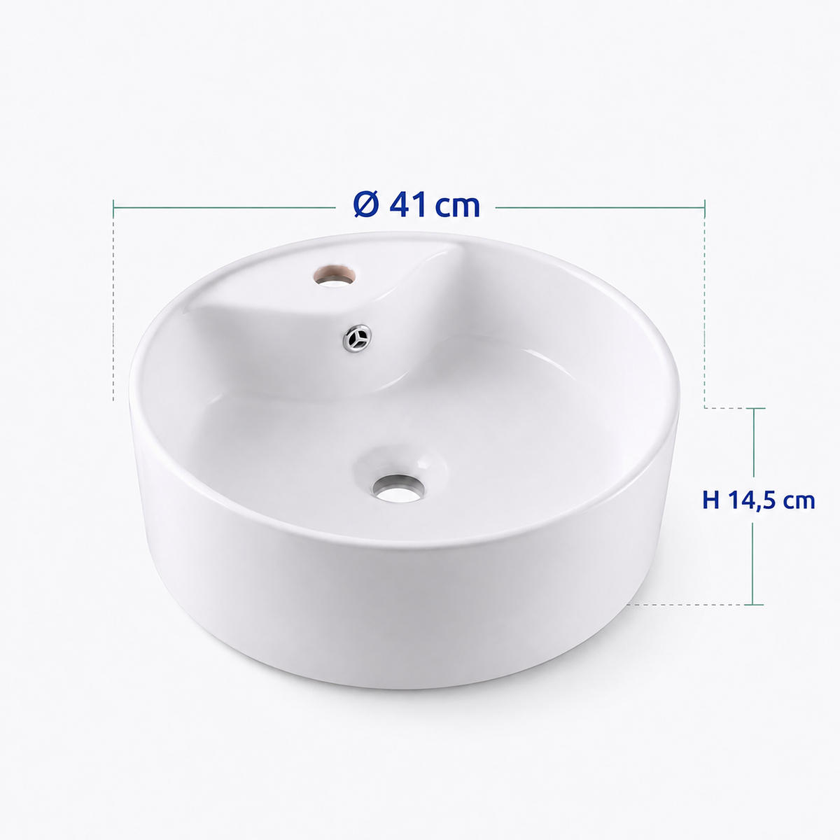 LAVOAR Alb pe blat rotund ceramică 41x14,5 cm - alb, ceramică/material plastic (41/14.5/41cm) - Relaxdays