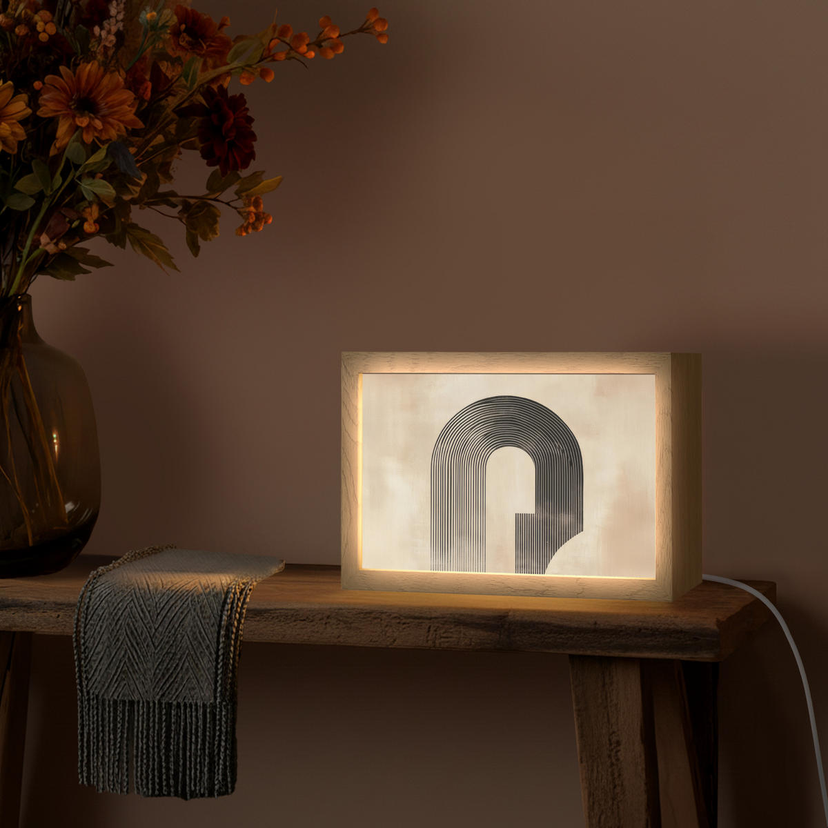 NÁSTĚNNÁ LAMPA Luk - Pruhy - Minimalistický - Černý 30x20 cm - béžová, kompozitní dřevo (30/20/8cm) - OnlyWow