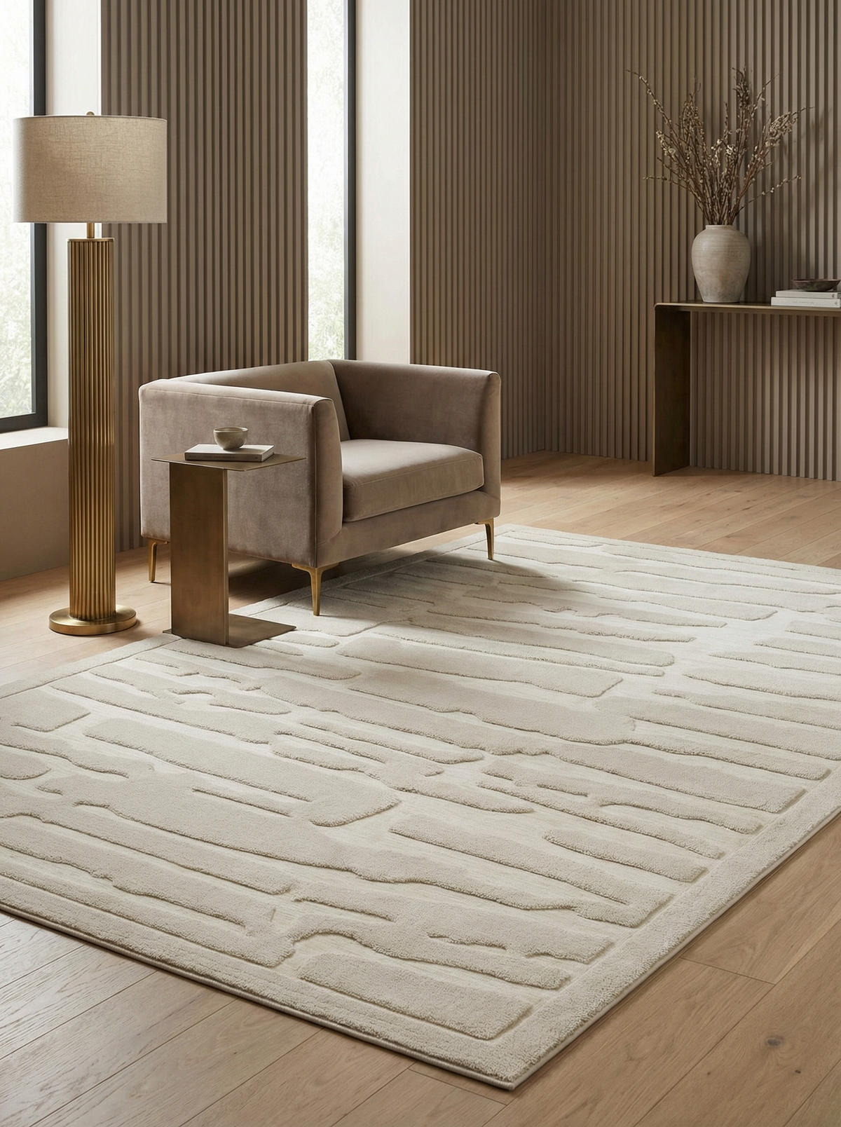 TEPPICH Struktur 3D abstrakt weich pflegeleicht EDEN-Kirkby, Elfenbein 120x170 cm - Champagner, Textil (120/170cm) - KADIMA DESIGN