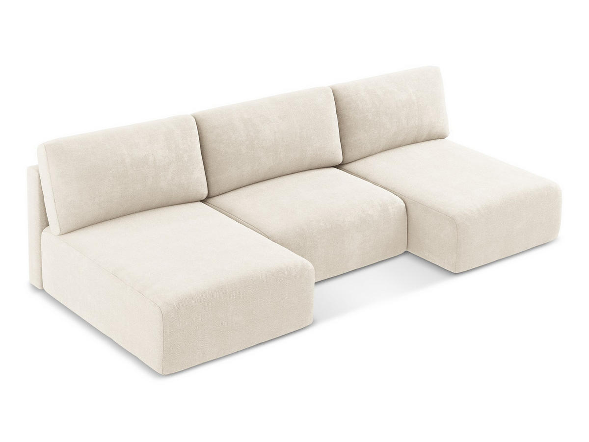 WOHNLANDSCHAFT Chenille Stoff Beige - Beige/Creme, Kunststoff/Textil (304/79/149cm) - Makamii