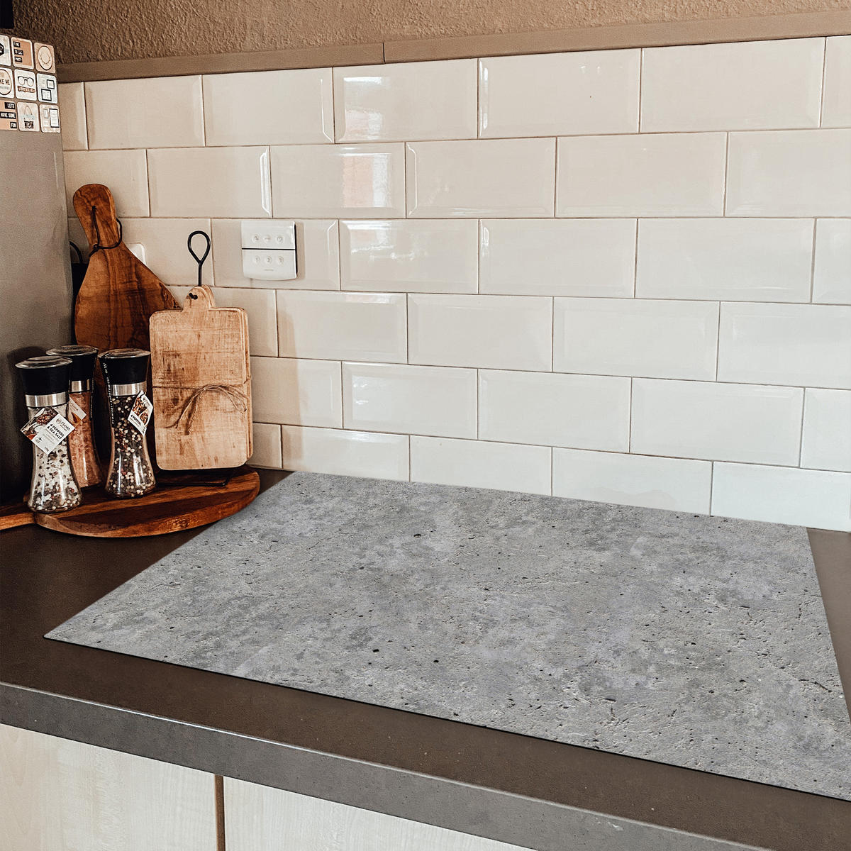 HERDABDECKPLATTE Beton - Schiefer - Grau - Struktur aus Beton Ceranfeldabdeckung 76x51.5 cm - Hellgrau, Kunststoff (76/51.5/0.2cm) - MuchoWow