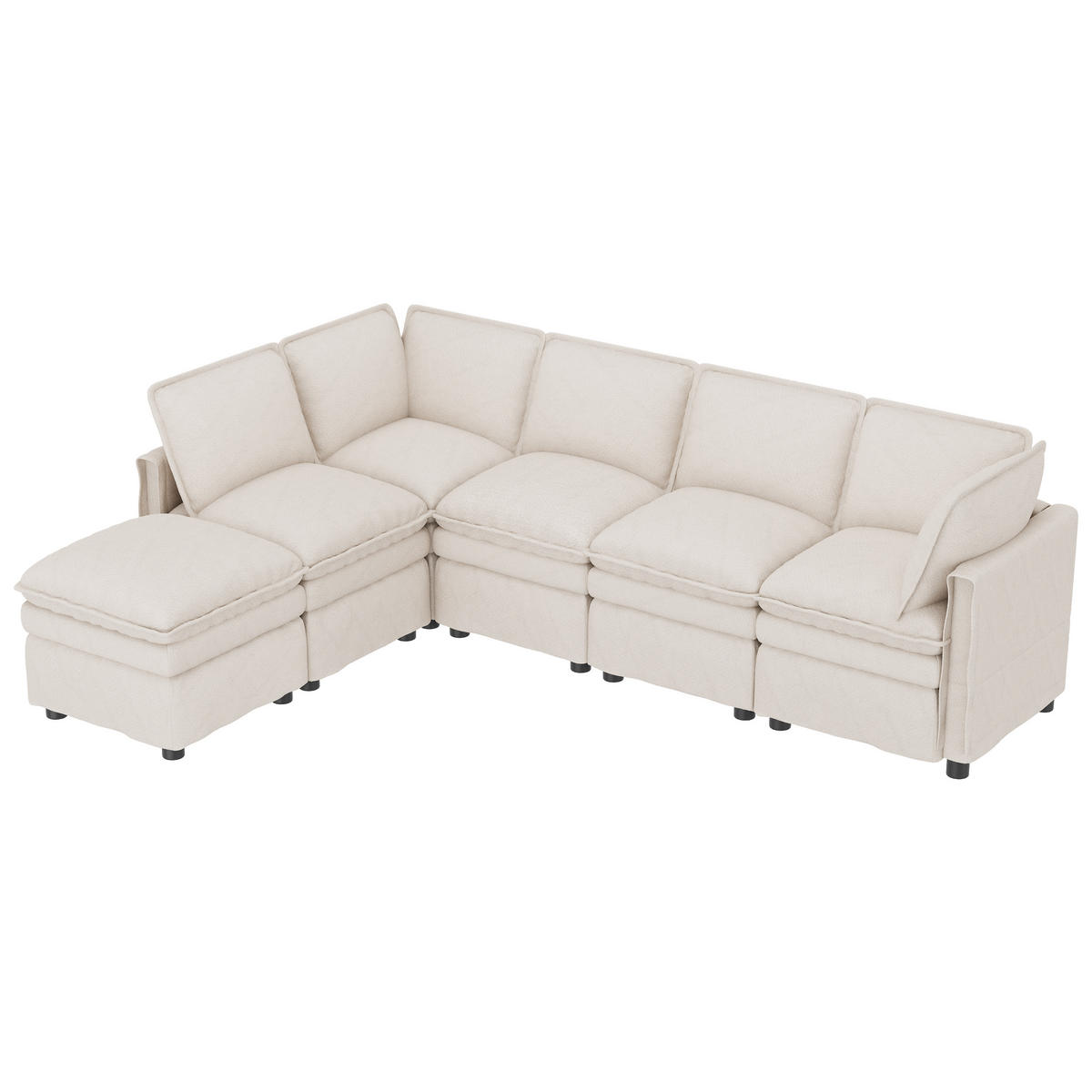 ECKSOFA DE-33261 XXL modular U-/L-Form mit Hocker Beige - Beige, Holzwerkstoff (344/127cm) - ComfortXL