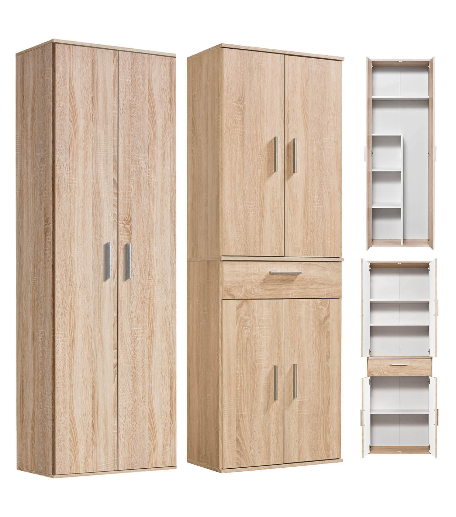 MEHRZWECKSCHRANK SET Der Allzweckwaffe - Silberfarben/Sonoma Eiche, Holzwerkstoff (60/180/34cm) - Mokebo