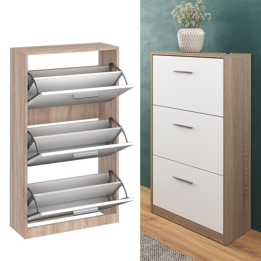 SCHUHKIPPER Gizmo Weiß/Sonoma 59 x 105 cm - Weiß/Sonoma Eiche, Holzwerkstoff (59/105/22cm) - Vicco