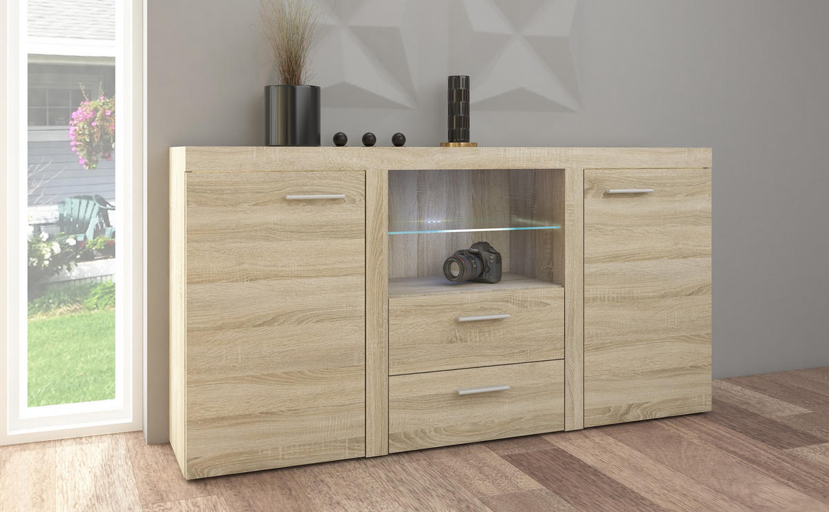SIDEBOARD OKTAWIA 2F2S LED - Sonoma Eiche, Holzwerkstoff (157/20/40cm) - Meblini