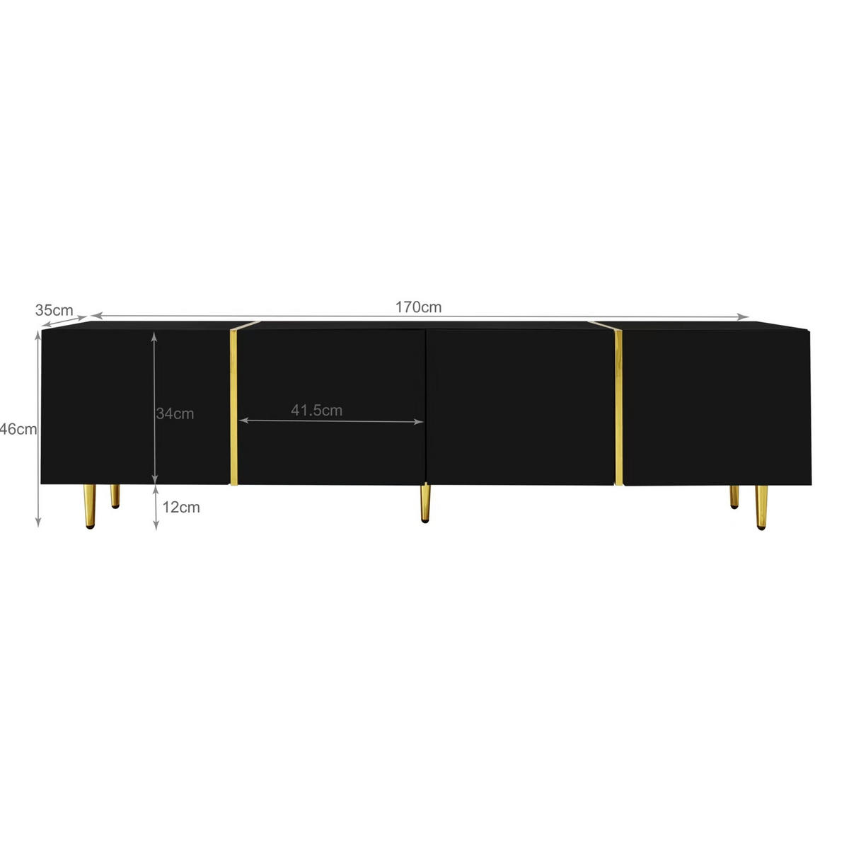 TV ormarić 170/35/46 cm crni od MDF-a s visokim sjajem i 4 vrata - crna, drvni materijal (170/46/35cm) - OKWISH