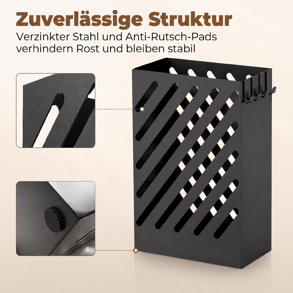 SCHIRMHALTER Stahl Schwarz - Schwarz, Metall (14/41/28cm) - HOMCOM