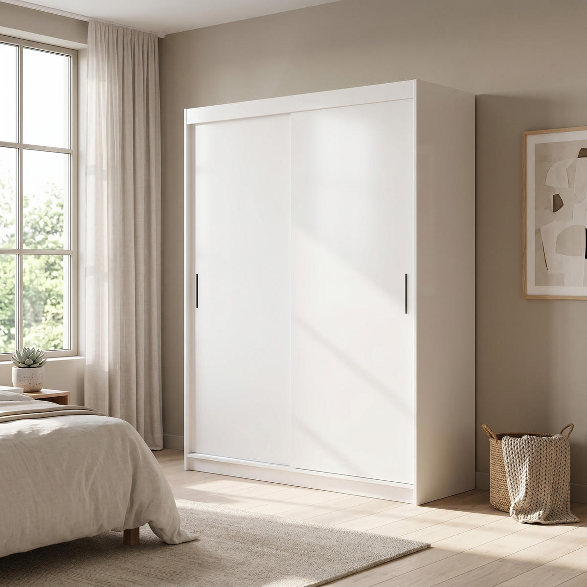 SCHWEBETÜRENSCHRANK TELA 120/205/60cm 2-türig Weiß - Weiß, Holzwerkstoff (120/205/60cm) - MASSENO