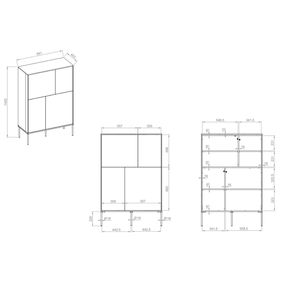 HIGHBOARD Bellezo Creme 95 cm hoch - Creme/Schwarz, Holzwerkstoff/Metall (95/142/41cm) - Selsey