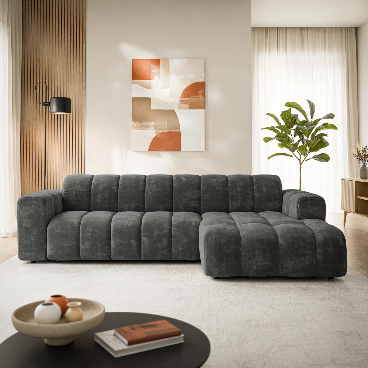 ROHOVÁ Sedačka SETIA LUMO 75, Šedá - šedá/černá, dřevo/textil (304/165cm) - MASSENO