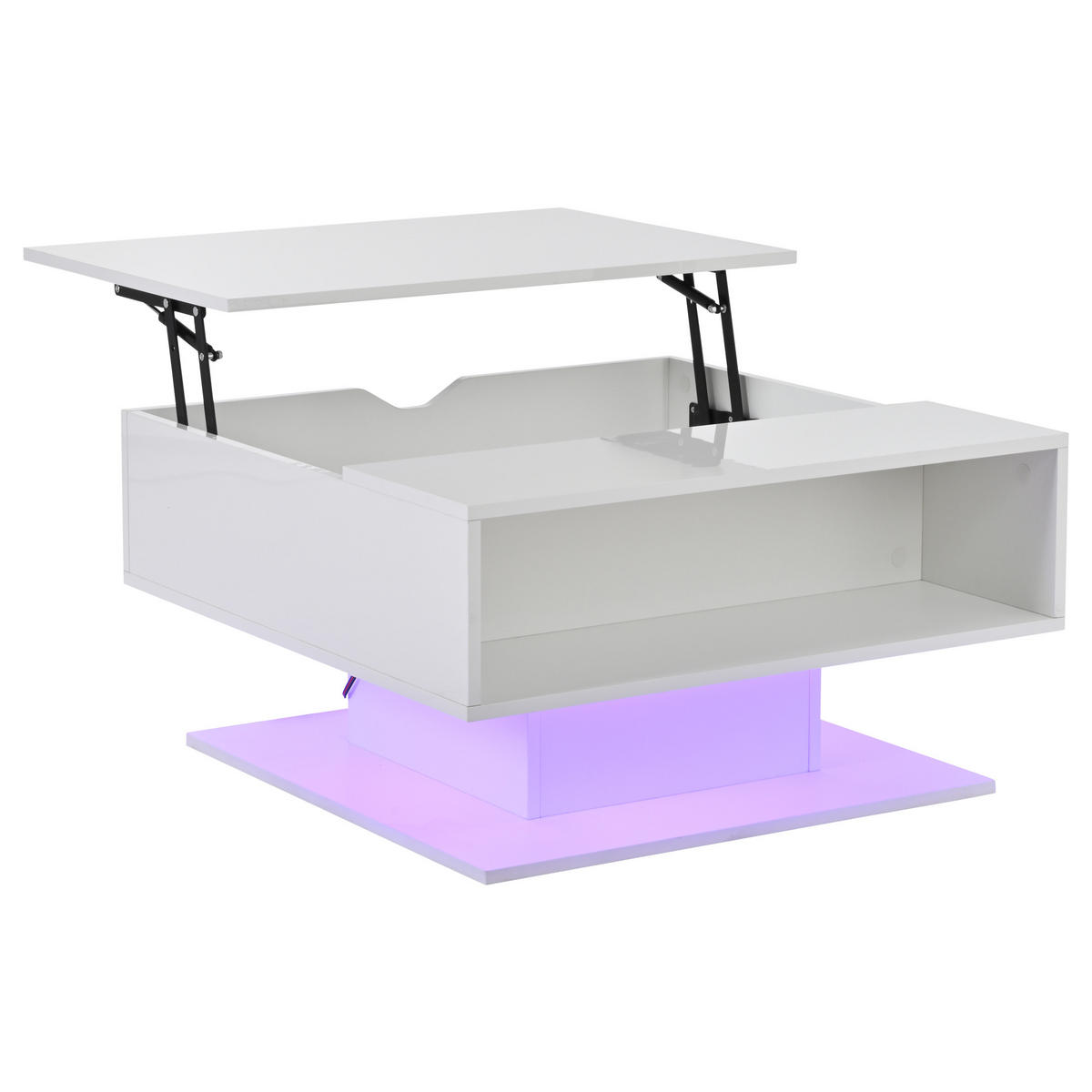 COUCHTISCH 80/75/40 cm weiß aus Spanplatte mit Hubfunktion und LED-Beleuchtung - Weiß, Holzwerkstoff (80/75/40cm) - OKWISH
