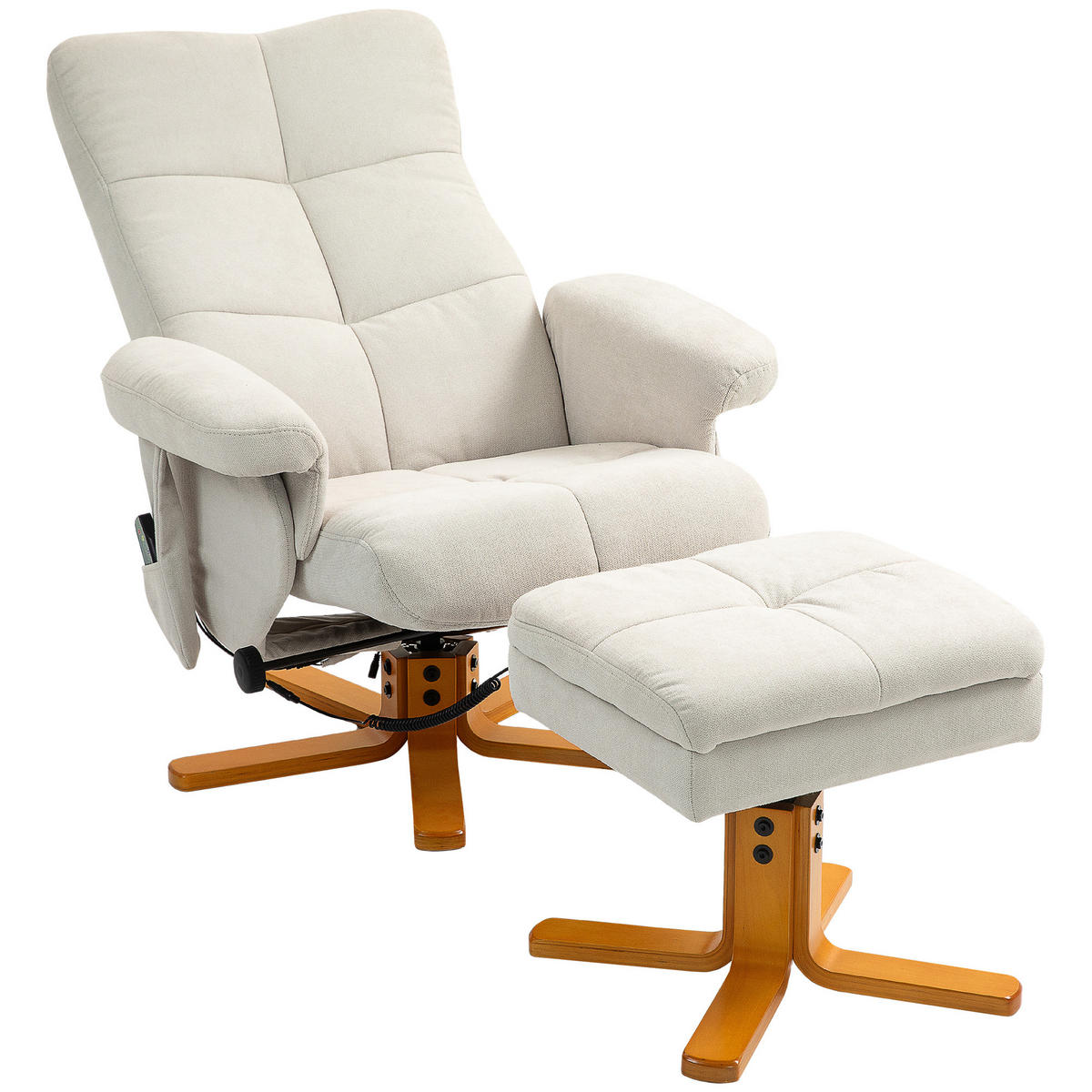 MASSAGESESSEL DE-06393 Mit Liegefunktion Und Fusshocker, 10 Massagepunkte, 145° neigbar Cremeweiß - Creme, Textil/Metall (86/99/80cm) - ComfortXL