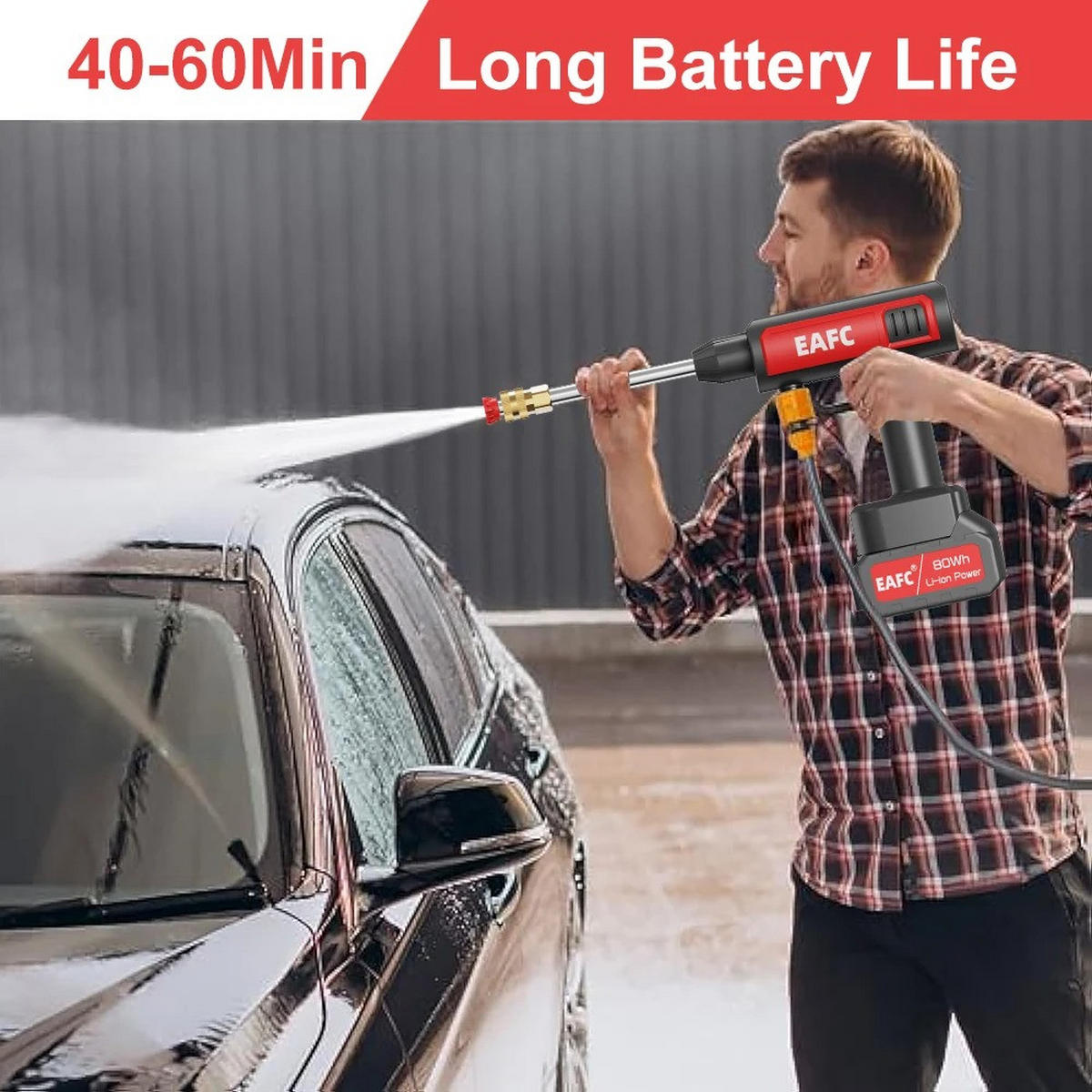 HOCHDRUCKREINIGER 60Bar, Schwarz, kabellos für Outdoor-Reinigung mit 40Wh Batterie - Schwarz, Metall (36.5/22.5cm) - Coonoor