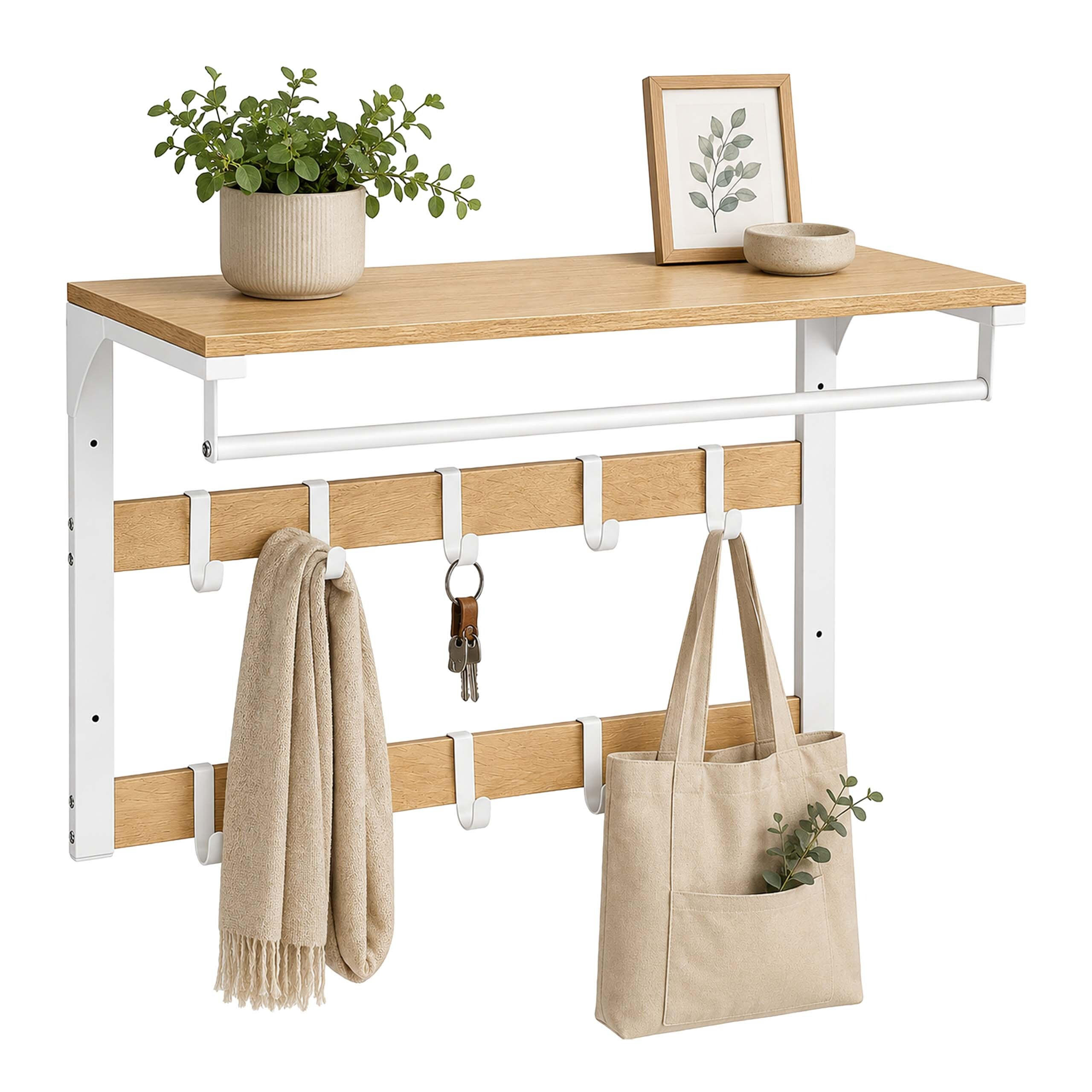 Relaxdays VĚŠÁK dub bílá 3-v-1 10 háčků 65 cm