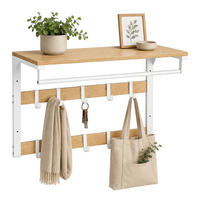 WANDGARDEROBE Eiche Weiß 3-in-1 10 Haken 65 cm - Multicolor, Holzwerkstoff/Metall (65/42/30cm) - Relaxdays