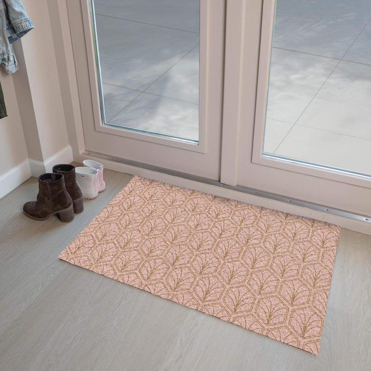 FUSSMATTE Lachsrosa - Muster - Geometrisch 90x60 cm - Altrosa, Kunststoff (90/0.4cm) - MuchoWow