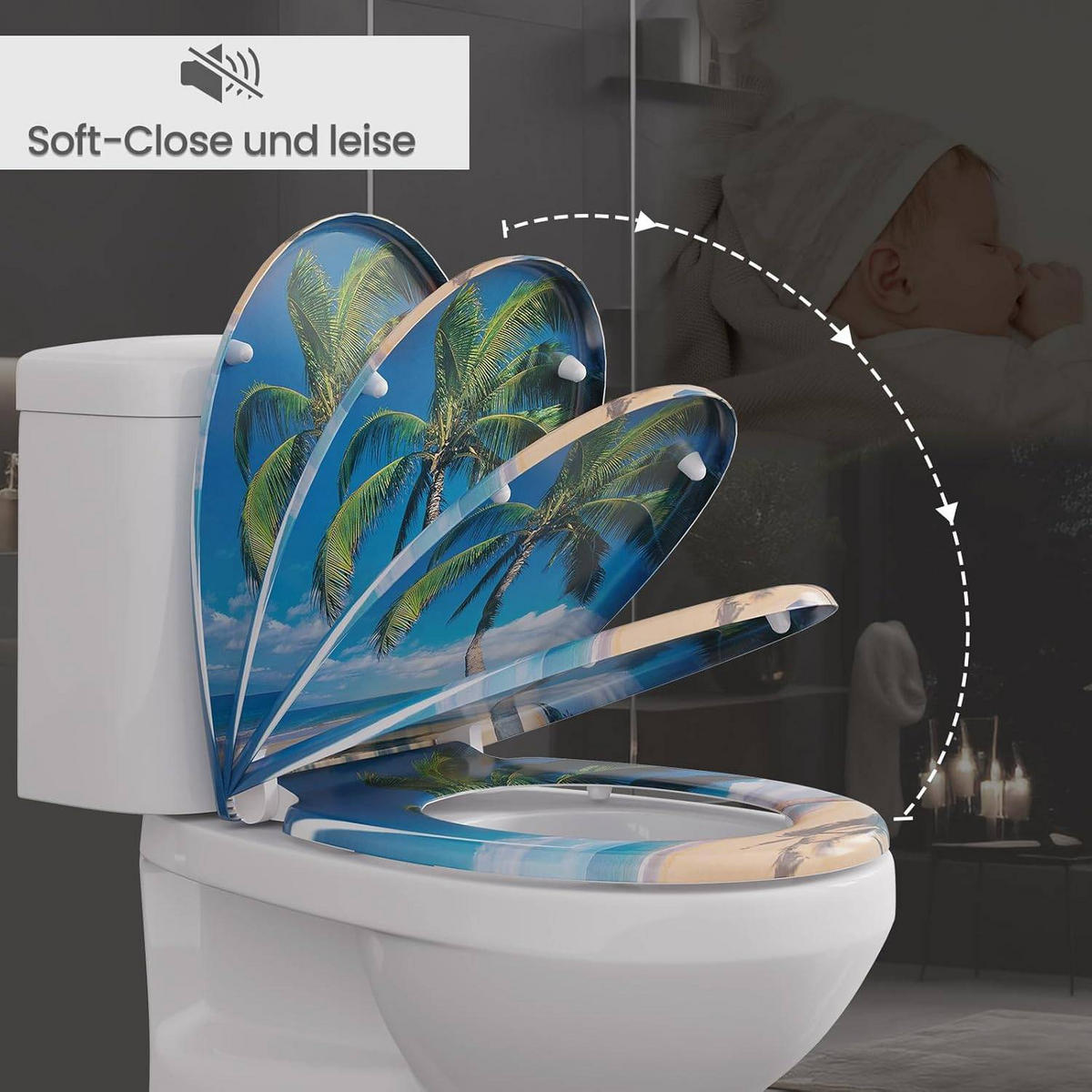 TOILETTENDECKEL mit Absenkautomatik, WC Sitz Deckel oval - Blau/Weiß, Kunststoff (37/2.5/45cm) - Woltu