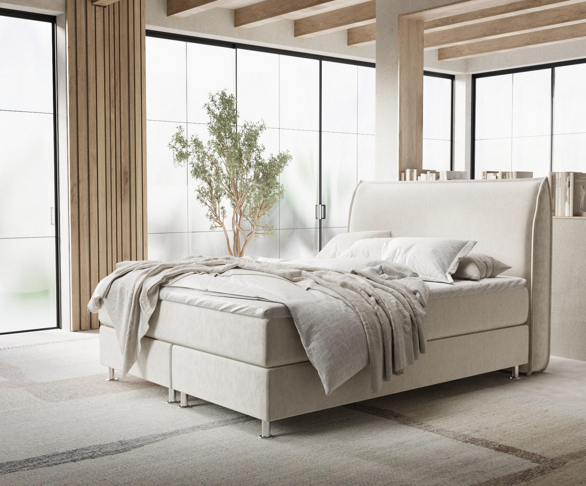 BOXSPRINGBETT Chermin Ecru 200/200 cm mit Latex-Topper - Ecru/Silberfarben, Holz/Holzwerkstoff (200/200cm) - Maison de Reve