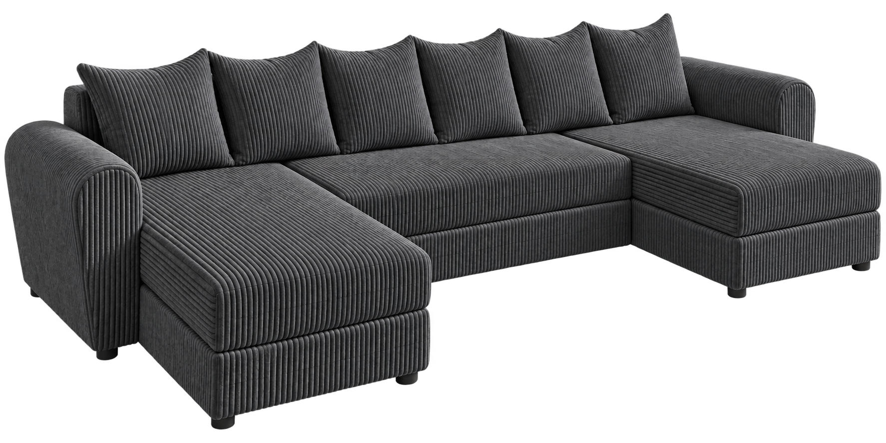 WOHNLANDSCHAFT PUMA U 308 cm – Cord Sofa in U-Form mit Schlaffunktion, Bettkasten und weichem Cordbezug - Anthrazit/Schwarz, Kunststoff (308/85/140cm)