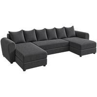 WOHNLANDSCHAFT PUMA U 308 cm – Cord Sofa in U-Form mit Schlaffunktion, Bettkasten und weichem Cordbezug - Anthrazit/Schwarz, Kunststoff (308/85/140cm)