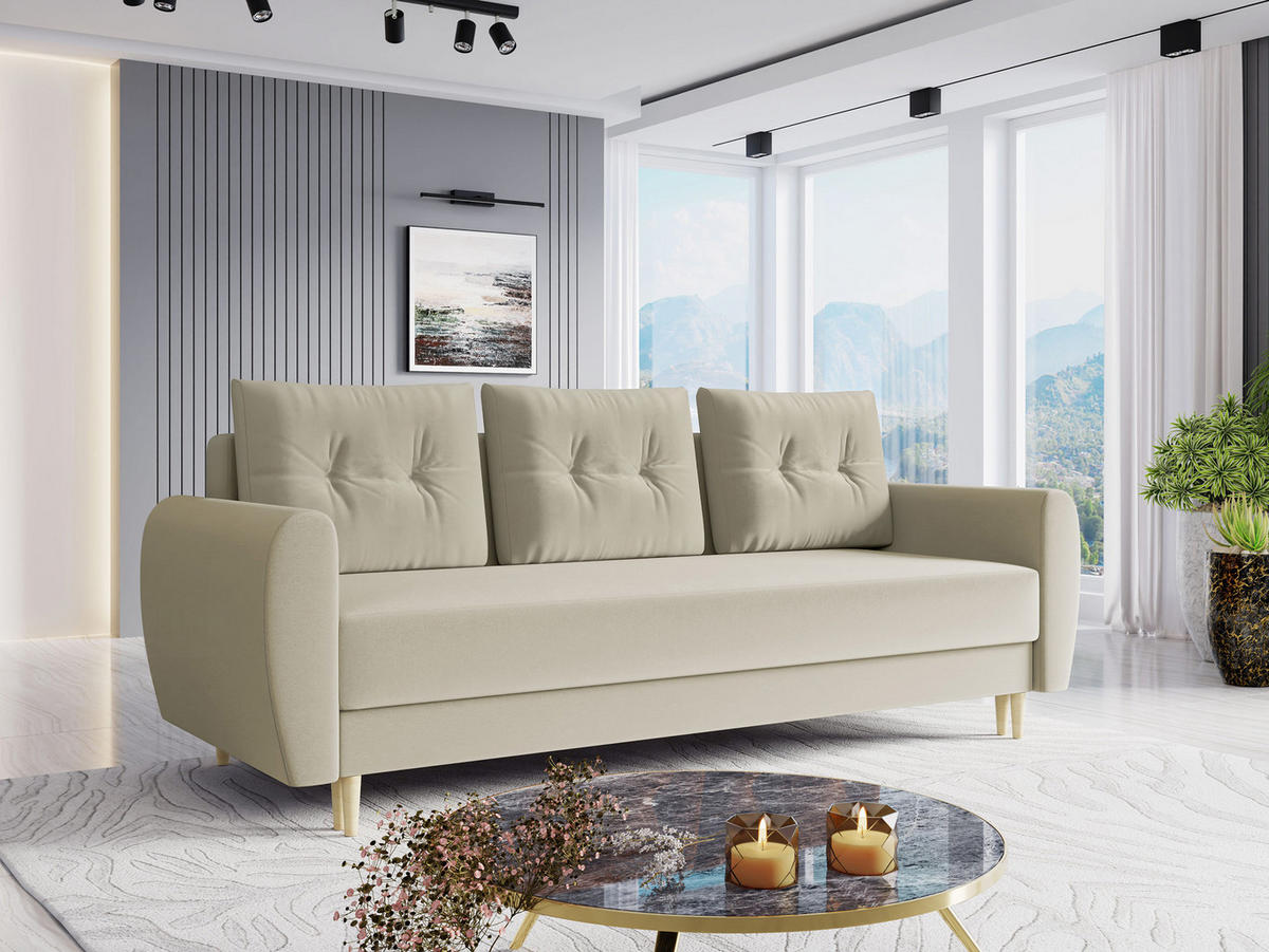 SCHLAFSOFA Palermo - Beige/Naturfarben, Holz/Textil (227/95/82cm) - MIRJAN24