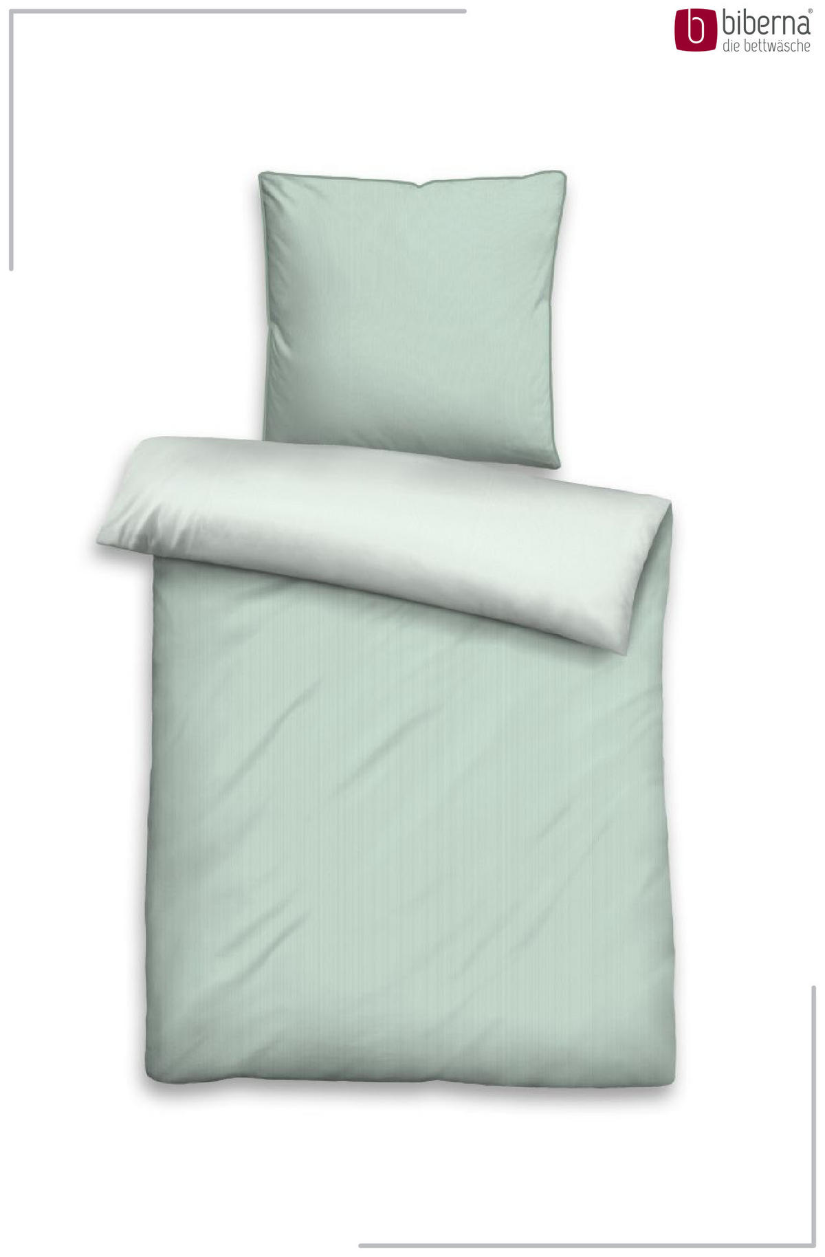 BETTWÄSCHE-GARNITUR Satin Feine Streifen salbei, 155x200 cm + 80x80 cm - Salbeigrün, Textil (155/200cm) - biberna