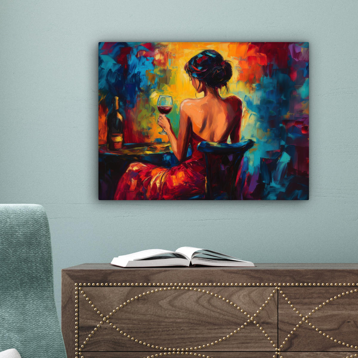 LEINWANDBILD Wein - Frau - Stimmungsvoll - Farbenfroh 40x30 cm - Bordeaux, Textil (40/30cm) - MuchoWow