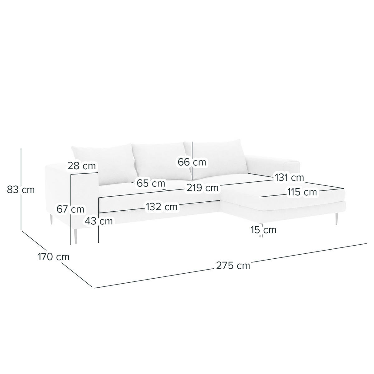 ECKSOFA met Longchair - Webstoff - Beige/Schwarz, Textil/Metall (275/170cm) - home24